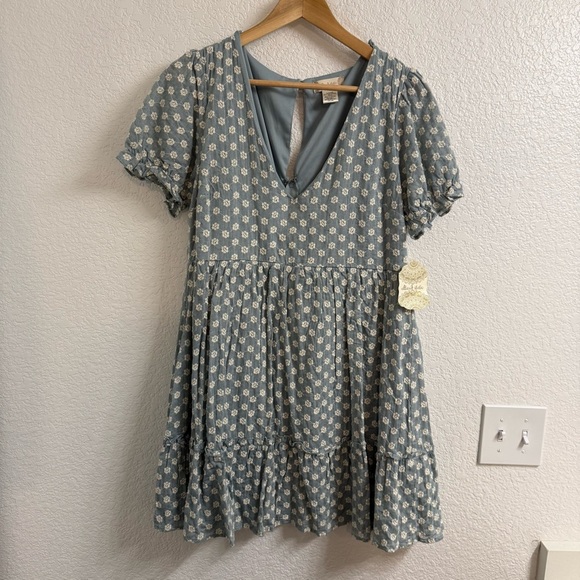 Altar’d State Floral Blue Dress with Puff Sleeves Size XL - Picture 1 of 4